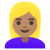 👱🏽‍♀️ woman: medium skin tone, blond hair display on Google